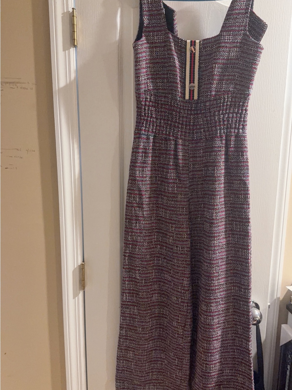 Women’s Tweed Jumpsuit in Burgundy-Pink